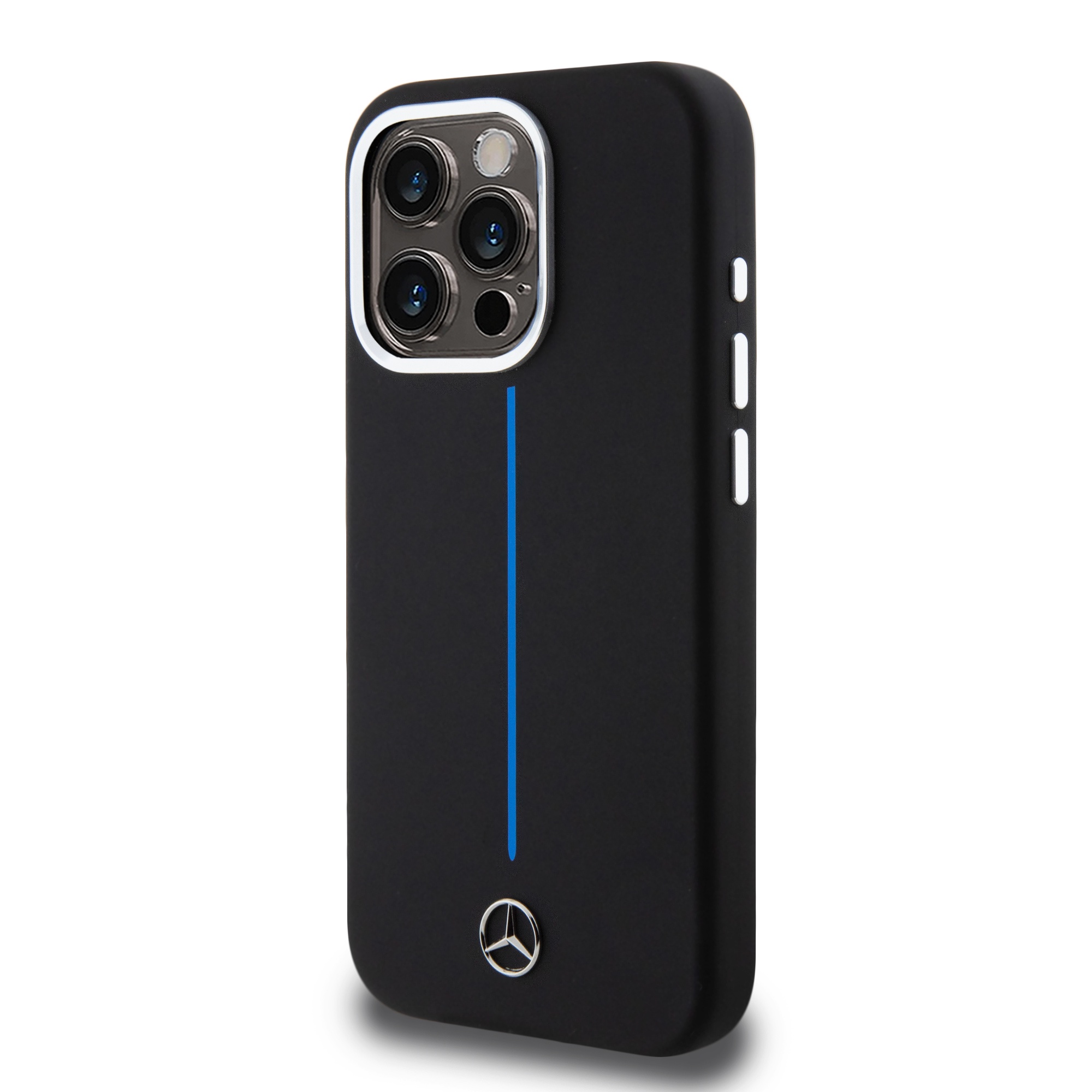CASE MERCEDES ESSENTIAL BLACK STRIPE BLUE IPHONE 15 PRO
