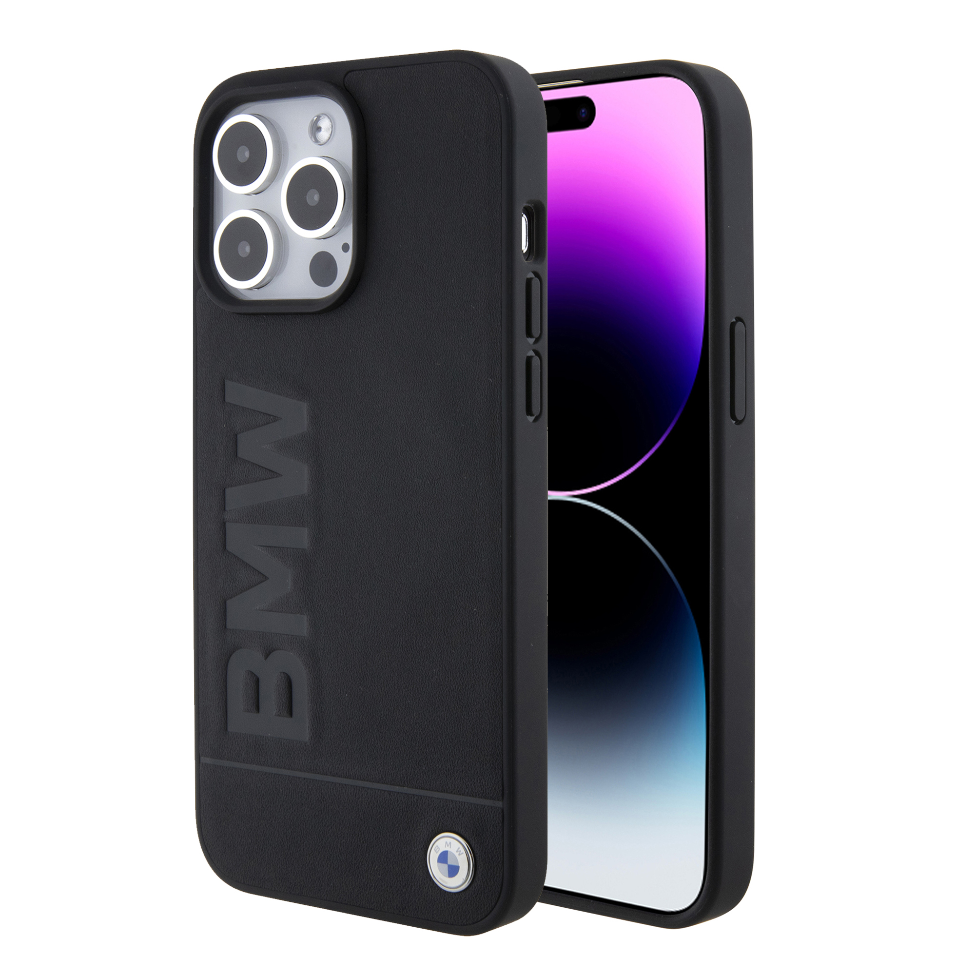 CASE BMW LEATHER BLACK STAMP MAGSAFE IPHONE 15 PRO