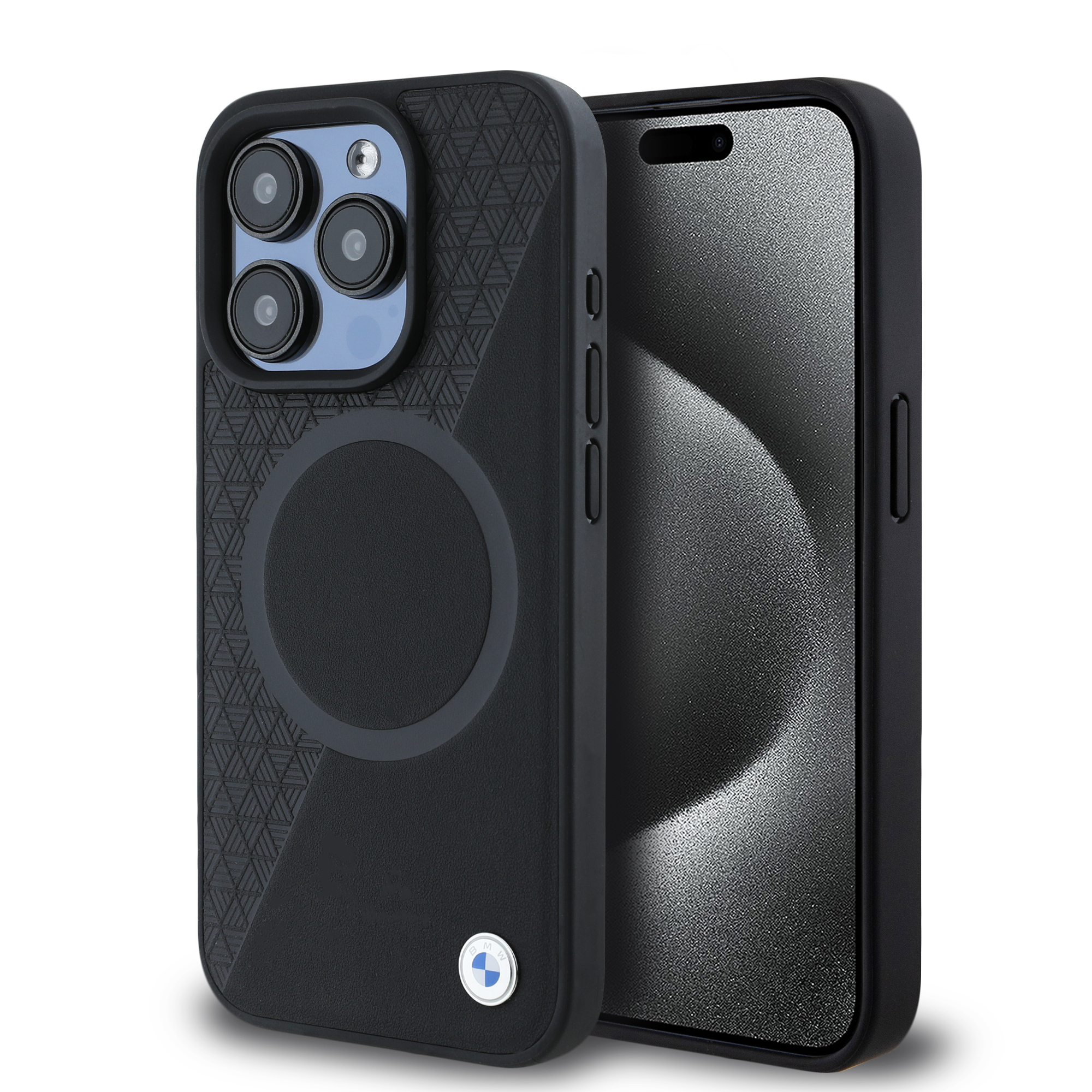 CASE BMW LEATHER LUXURY TEXTURED MAGSAFE BLACK IPHONE 15 PRO