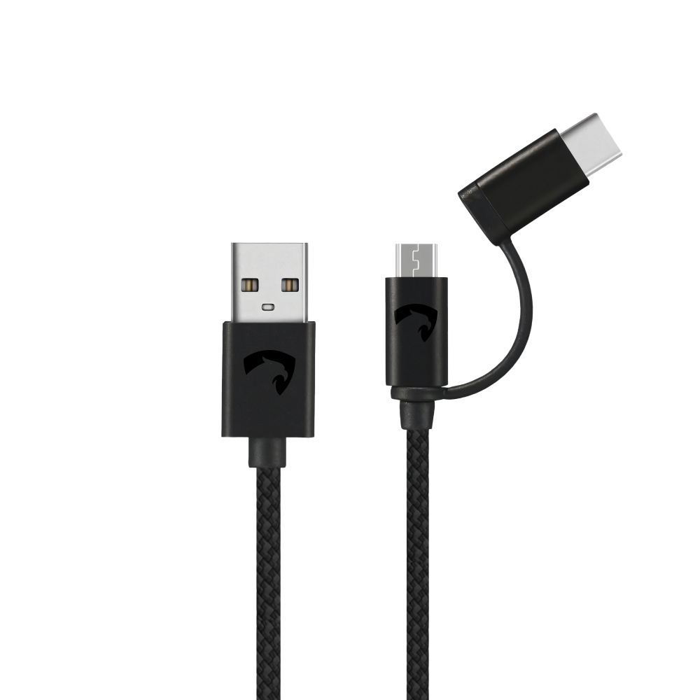 FLEX CABLE - 2X1 - USB A + MICRO USB + USB C - PRETO