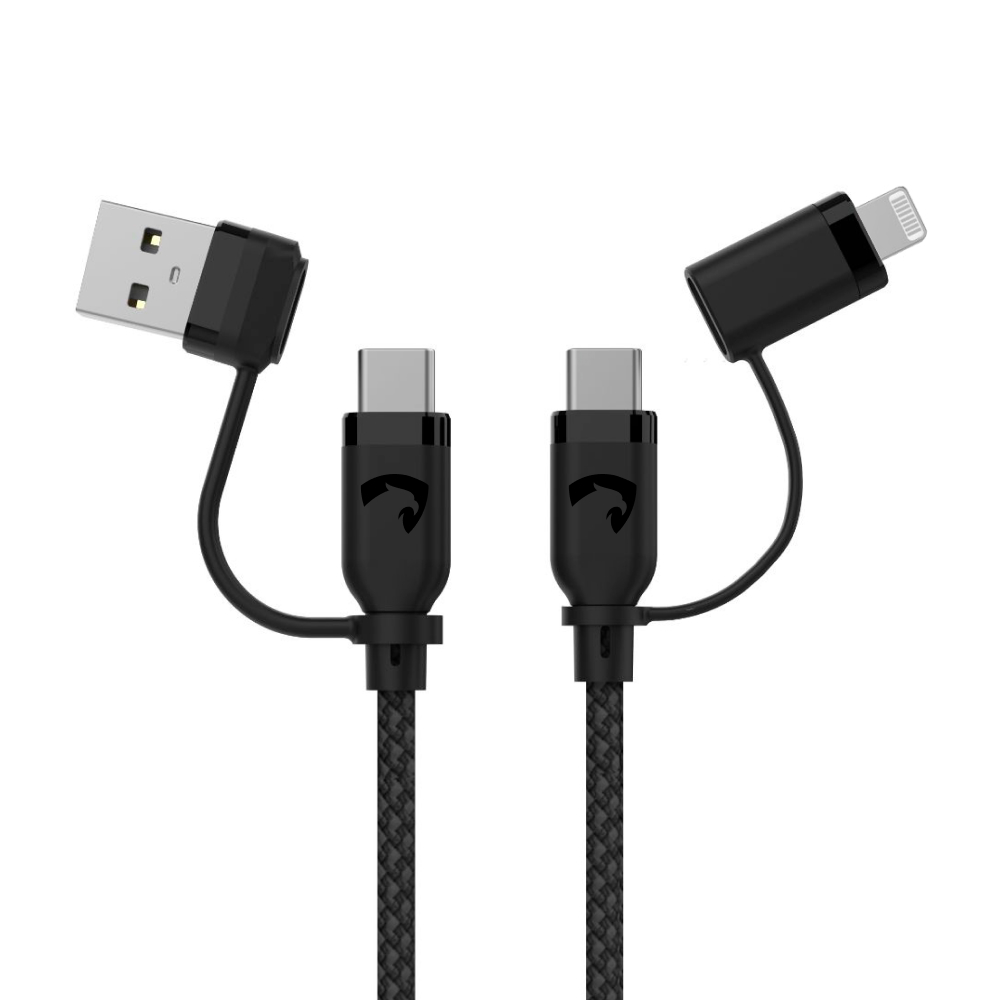 FLEX CABLE - 4X1 - 2 USB C + USB A + LIGHTNING - PRETO